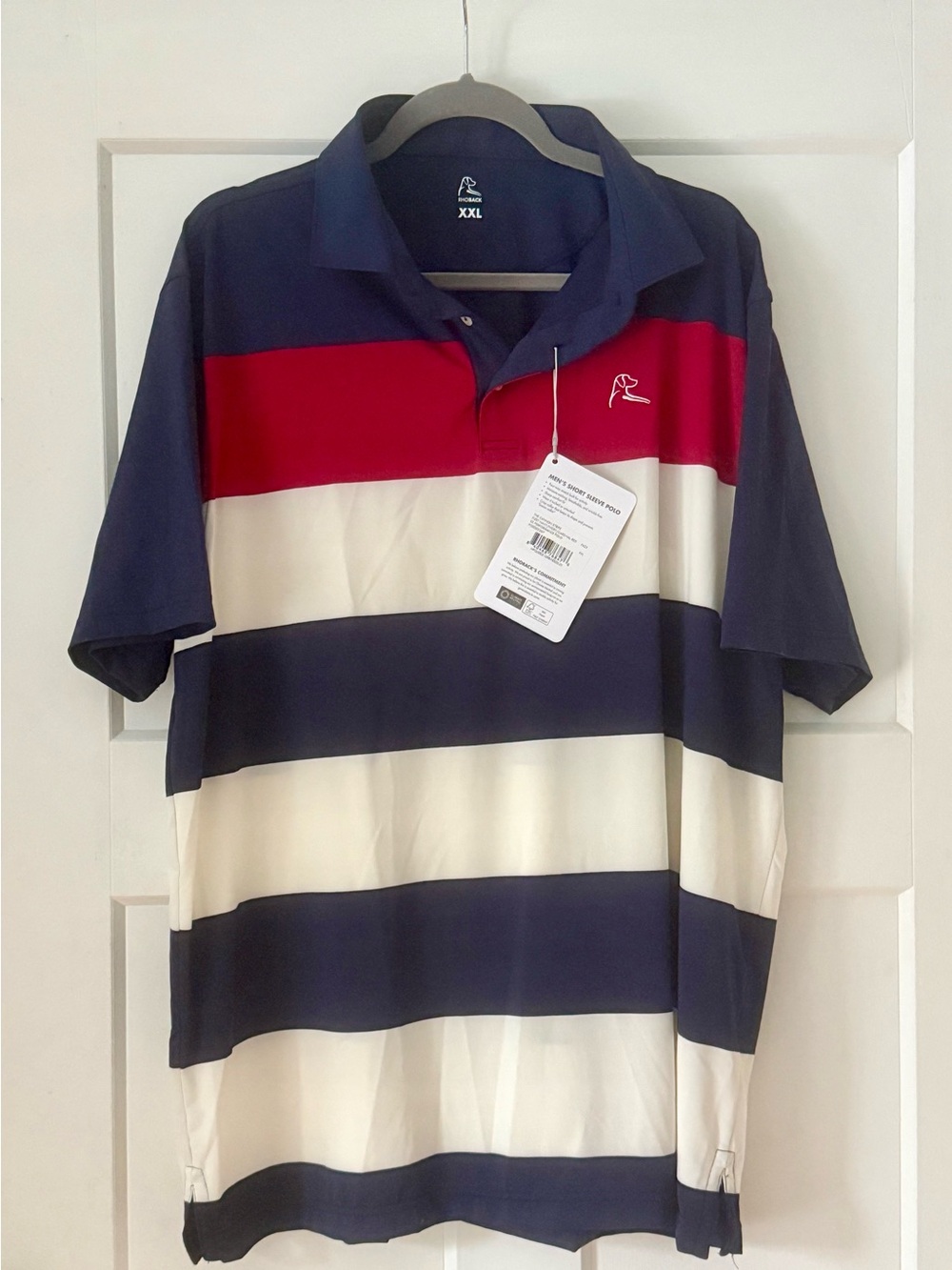 Rhoback Men's Striped Polo - Navy, Red & White